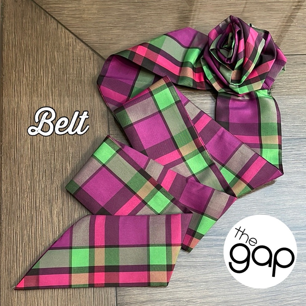 Vintage GAP Jewel-tone Plaid Taffeta Rose Ribbon Belt